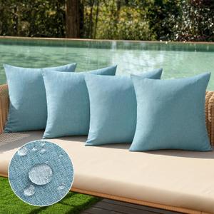 MIULEE Pack of 4 Decorative Outdoor Throw Pillow Covers Linen Waterproof Pillow Covers Farmhouse Cushion Cases for Patio Garden Tent Balcony Couch Sofa 16x16 inch Blue Gray