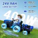 ELEMARA 24V 9AH Ride on Tractor with Easy Detachable Trailer, 24V Ride on Toys for Big Kids, 400W Electric Vehicles Ride On Tractor Car with Shovel, All-Terrain Capability, for Ages 3+, Music, Blue