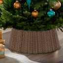 Christmas Tree Collar, 23'' D Handmade Artificial Rattan Wicker Christmas Stand Tree Collar Basket Base Cover for Holiday Decoration-Round Brown