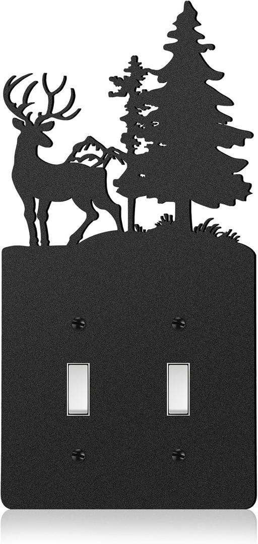Lothee Metal Bear Switch Covers Moose Tree Mountain Elk Black Light Plate Forest Outlet Cover Toggle Switch Wall Plate Cover for Home Bedroom (Duplex Switchs)