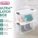 Sterilite 4 Pack Ultra Latching Box, Storage Bins with Lids, Clear Plastic, 70 Quart - Heavy-Duty Organizing Containers for Closet, Bathroom, and Office