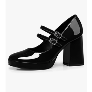 Women Mary Jane Shoes: Comfortable Closed Toe Chunky Heels, Dress Shoes Prom Graduation Formal Platform Pumps Black/Red Size 7,5