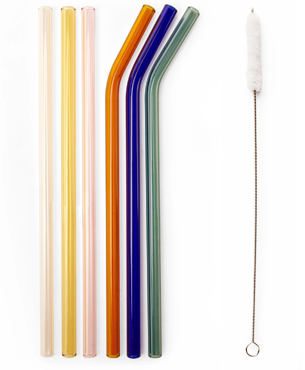 Colorful Reusable Glass Straws (6 pack)