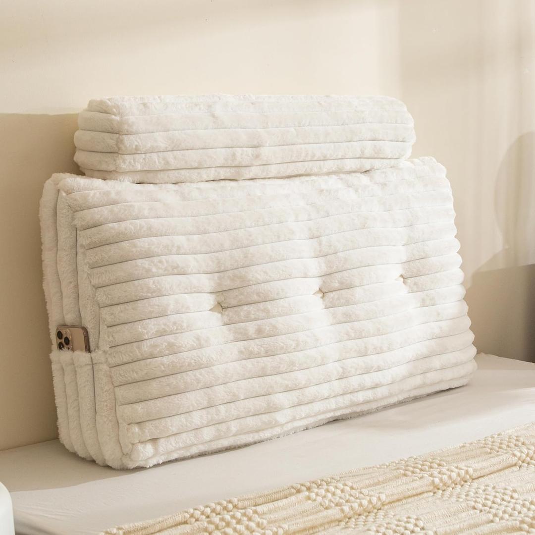 HIGOGOGO Triangular Headboard Wedge Pillow with a Cylindrical Pillow and Memory Foam Filling, Daybed Pillows for Sitting up, Reading or Working with Removable Cover,Twin 39.4"x19.7" (White)