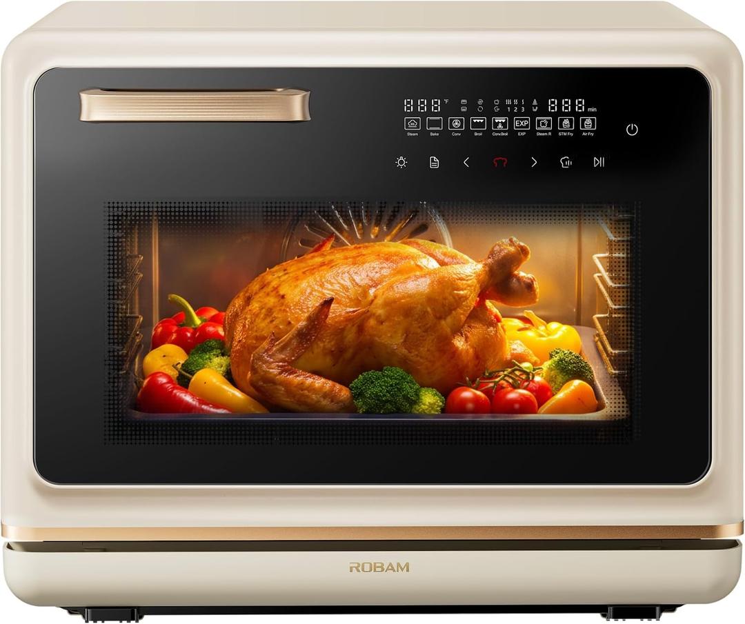 ROBAM Toaster Air Fryer Oven Combo, Countertop Convection Cooker with Bake & Fry, 1.2 Cu.Ft Large Capacity Combi Steam Oven, 32 Preset Recipes, Smart Touch Precise Temp Control, Multi-Stage CT766