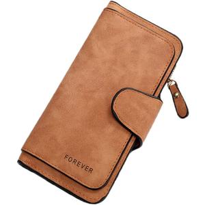 Womens Long Leather Wallet, RFID Blocking Leather Pocket Wallet Ladies Mini Purse with ID Window
