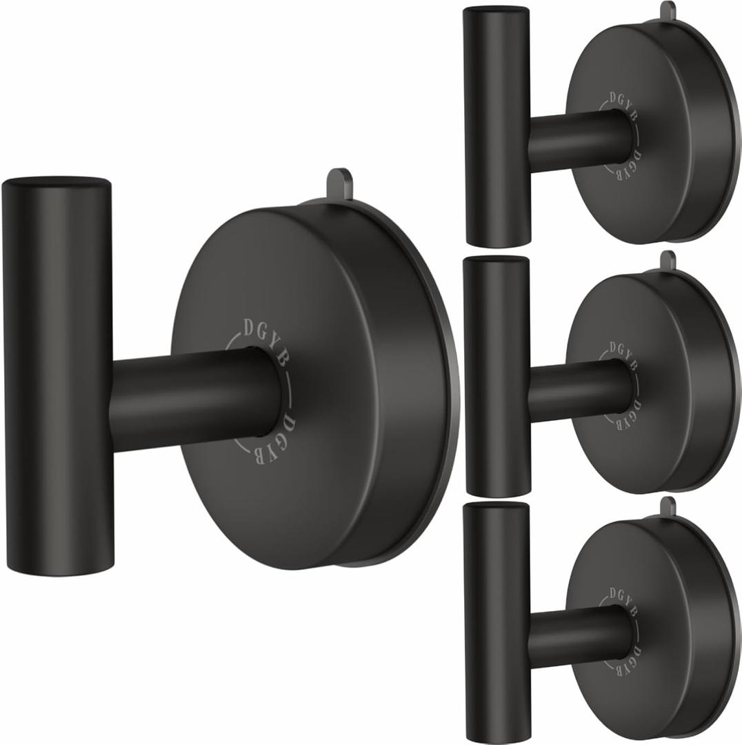 DGYB Large Suction Cup Hooks for Shower 4 Packs Black Suction Towel Hooks for Bathrooms Wall Robe Loofah Hook for Hanging