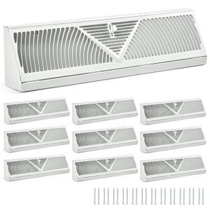 10 Pack 18 Inch Baseboard Register (Duct Opening Size) - Baseboard Vent Covers for Home - Easy Adjust Air Supply Lever Floor Baseboard Diffuser (White)