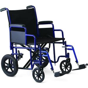 Medline Heavy Duty Transport Chair supports up to 500 lbs., Bariatric Transport Wheelchair, 22" x 18" seat, Blue Frame
