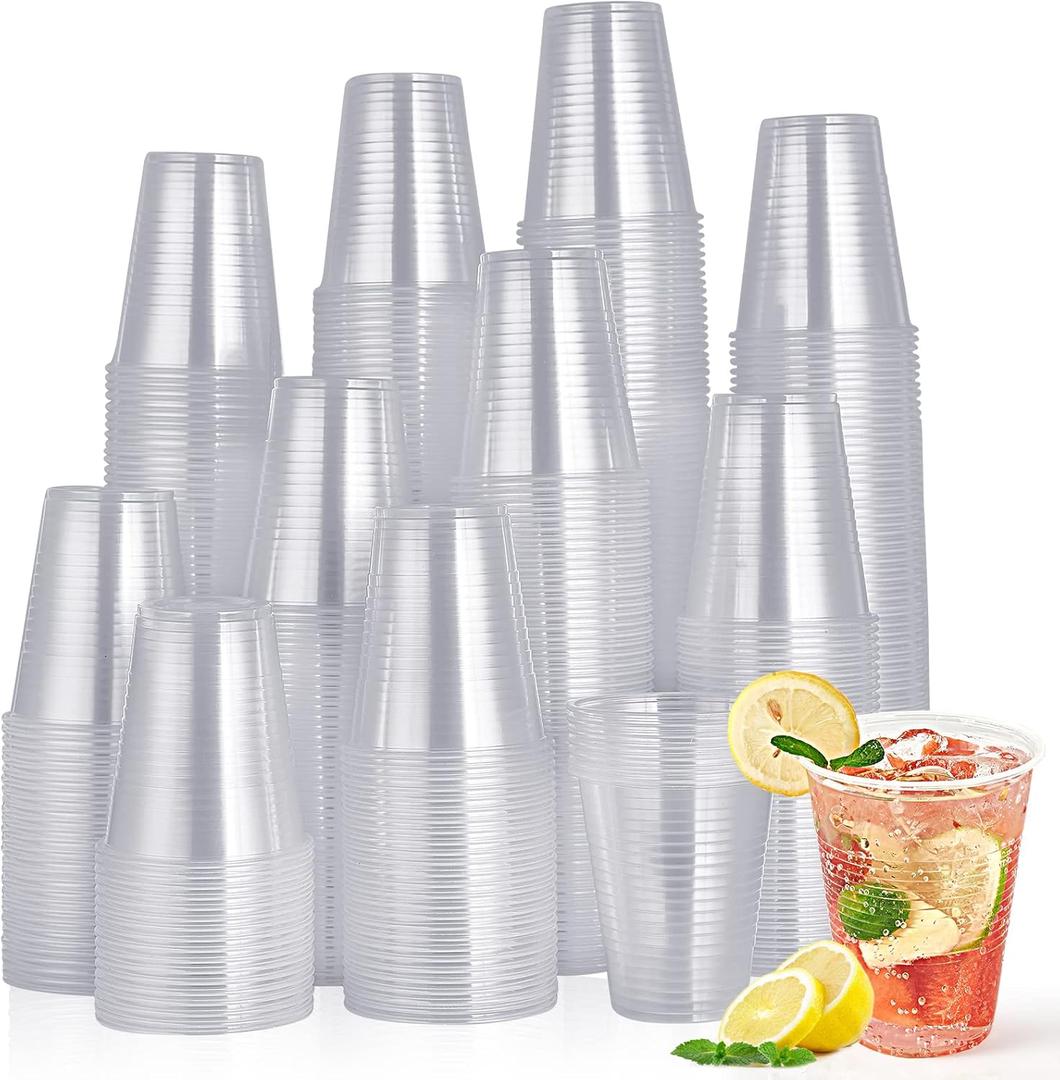 Turbo Bee 16oz Disposable Plastic Cups 420 Pack,Clear Party Cups, Transparent Tumblers, Bulk 16oz Drinking Cups for Large Gatherings, Restaurants, Daily Use, or Bulk Commercial Needs