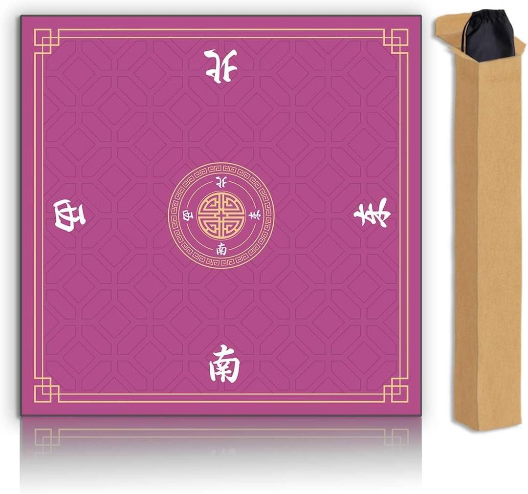 Mahjong Mat, Non-Slip Noise Reducing Game Mat, 31.5 Inch Mahjong Table Mat, Mahjong Mat with Cloth Bag and Carton Storage,Suitable for Mahjong, Dominoes, Solitaire and Other Games. (Pink)