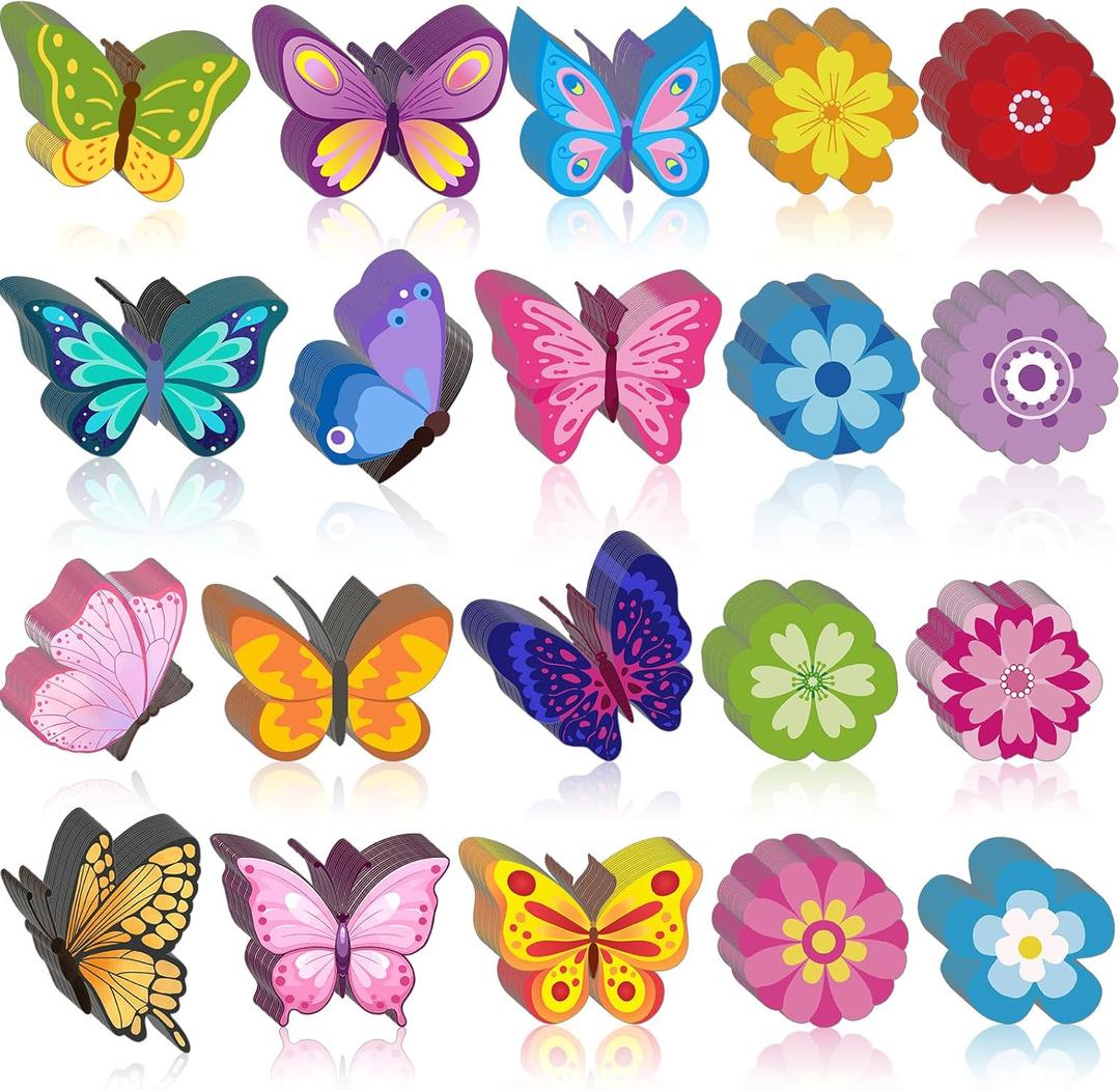 Epakh 200 Pcs Summer Bulletin Board Cutouts Paper Butterflies Flowers Cutouts with Glue Point Colorful Butterfly Floral Bulletin Board Decoration for Classroom DIY Craft School Wall Party Decor