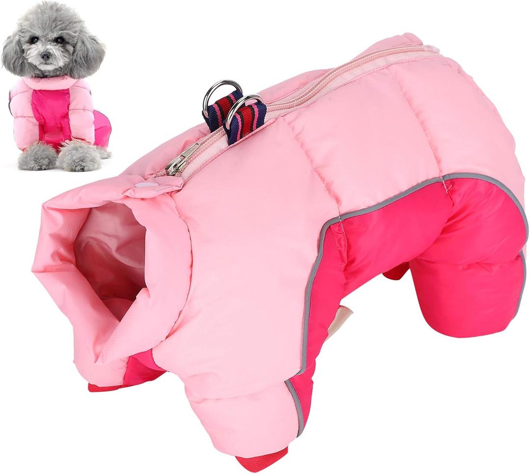 Dog Winter Coat with Back Zipper and D Ring, Windproof Waterproof Warm Pet Jacket, 4 Legs Full Coverage Pink Dog Clothes for Small Dogs (#10)