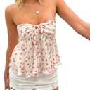 Women Strapless Tube Top Cute Fairy Top Sleeveless Ruffle Hem Vintage Y2k Going Out Top Floral M