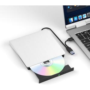 White External Blu Ray Drive, Support 50G Disc Read/Write Bluray Drives, Portable 3D Blu Ray Burner with USB 3.0 and Type-C, Suitable for Windows XP/7/8/10/11 MacOS for Laptop, Desktop, Mac
