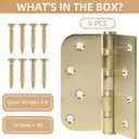6 Pack Gold Ball Bearing Door Hinges, 4.0 x 4.0 Inches Heavy-Duty Stainless Steel Door Hinges for Exterior & Interior Doors, Square & 5/8'' Radius Corner