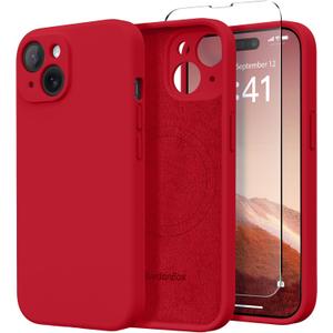 SuydanBox Magnetic for iPhone 15 Case, Compatible with MagSafe, [Screen Protector + Full Camera Protection], Silicone Shockproof Anti-Scratch Protective Phone Case for iPhone 15 6.1", Deep Red