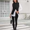 Women’s Mock Neck Sweater Vests, Sleeveless Knit Pullover Tops Casual Split Hem Shirt Trendy Going Out Outfits (Black, S)