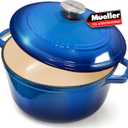 Mueller 6qt Enameled Cast Iron Dutch Oven, Heavy-Duty Casserole and Braiser Pan with Lid and Knob, Safe for All Cooktops, Aqua Blue (6 Quart)