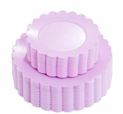 supernal 100pcs Ivory Plastic Plates Fancy Disposable Scalloped Plates for Party Heavy Duty for Party,Wedding,Brthdays Bridal Shower Plate Include 50 Plastic Dinner & Dessert Plate, Light Purple