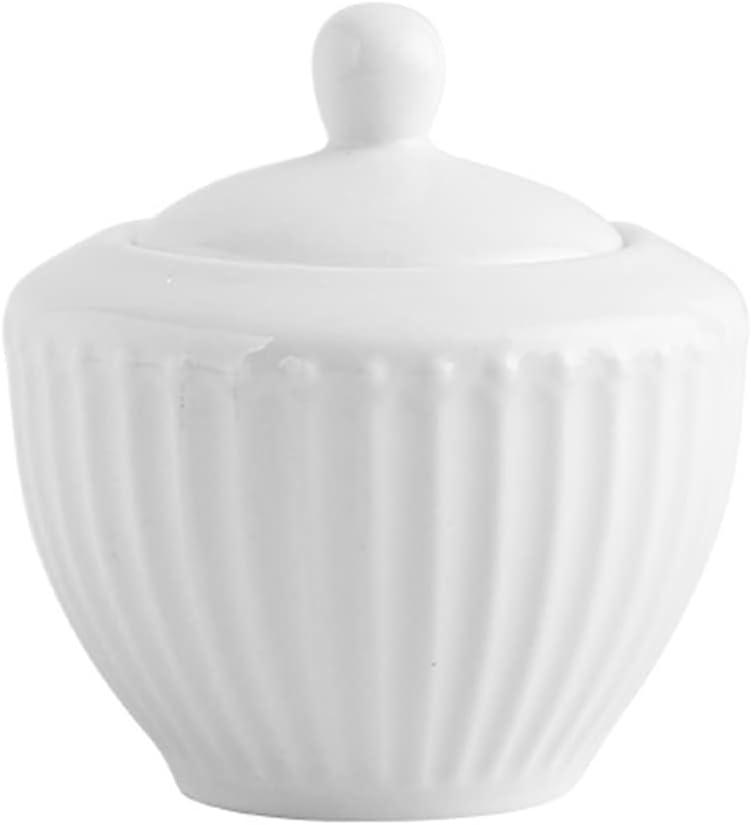 Sizikato White Porcelain Sugar Bowl with Lid, 7oz Sugar Cube Serving Bowl for Tea Coffee Milk
