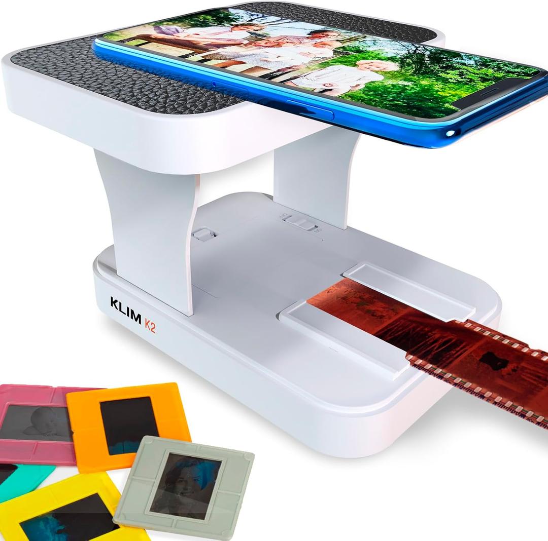 KLIM K2 Mobile Film Scanner - New Version - 35mm Positive & Negative Slide and Photo Scanner - Essential Color Film Developing Kit - Create Your Own 35mm Developing Service at Home - White