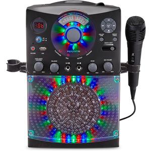 Singing Machine Karaoke Machine for Kids and Adults with Wired Microphone - Built-In Speaker with LED Disco Lights - Wireless Bluetooth, CD+G & USB Connectivity - Black