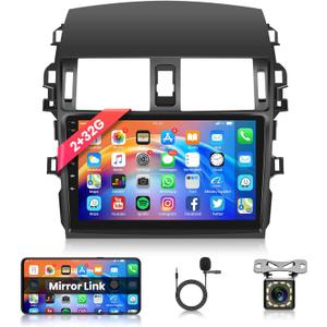2+32G Android Car Stereo for Toyota Corolla 2009 2010 2011 2012 2013 with Mirror Link Car Radio, 9 Inch Touch Screen Head Unit Bluetooth WiFi GPS Navigation FM RDS AHD Backup Camera SWC