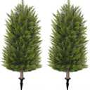 3ft UV-Resistant Artificial Cedar Topiary Tree Faux Cypress Outdoor Fake Pine Plant Shrubs Bushes for Home Garden Porch Entryway, Set of 2