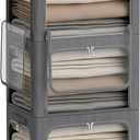 3Pack Stackable Foldable Storage Bin - Metal Frame Storage Box Clothing Storage Organizer with Clear Window, Carry Handles (66L-19.7x15.7x13in, Dark Grey)
