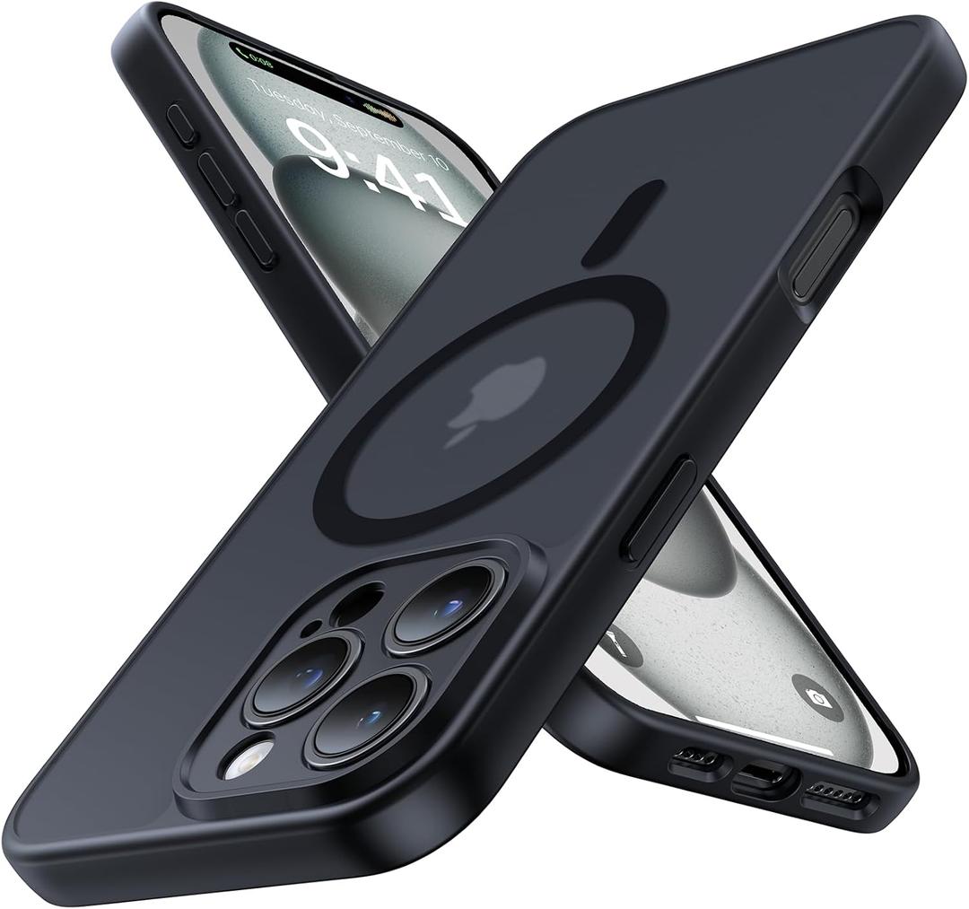 Magnetic for iPhone 16 Pro Case,Upgraded [Full Camera Protection][Compatible with Magsafe][Military Grade Drop Protection] Shockproof Slim Translucent Matte Phone Case for iPhone 16 Pro,Black