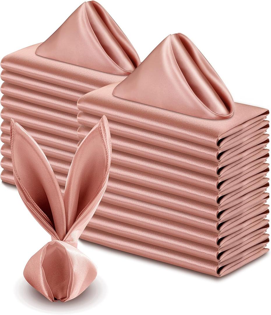 VACVELT 50 Pack Rose Gold Satin Napkins 17x17 Inch Wedding Napkins Bulk, Decorative Elegant Dinner Napkins Square Table Napkins Decor, Silky Satin Cloth Napkins for Restaurant Banquet Graduation Party