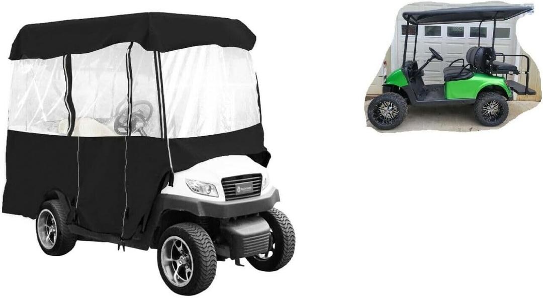 Black Rain Cover Enclosure for Lifted Golf Cart w/Long Roof EZGO Club Yamaha