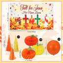 Rainmae Christian Fall Trunk or Treat Car Decorations Kit Include 72.8" x 43.3" Fall for Jesus Backdrop, Paper Tassels, Honeycomb Pumpkins, Orange Balloons for SUV Archway Garage RV Door Decor