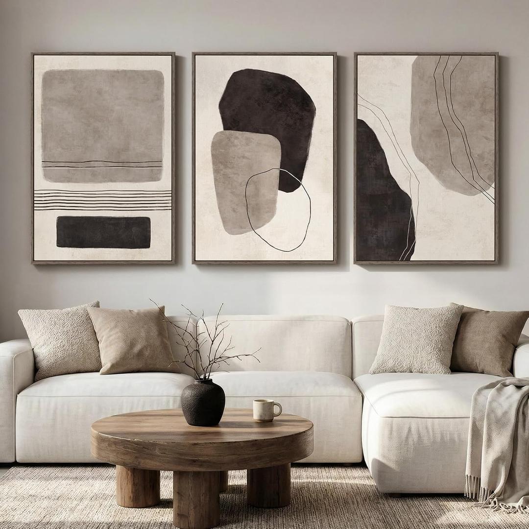 Large Framed Black and White Abstract Wall Art for Living Room, 24x36 In, 24" W x 36" H x 3pcs