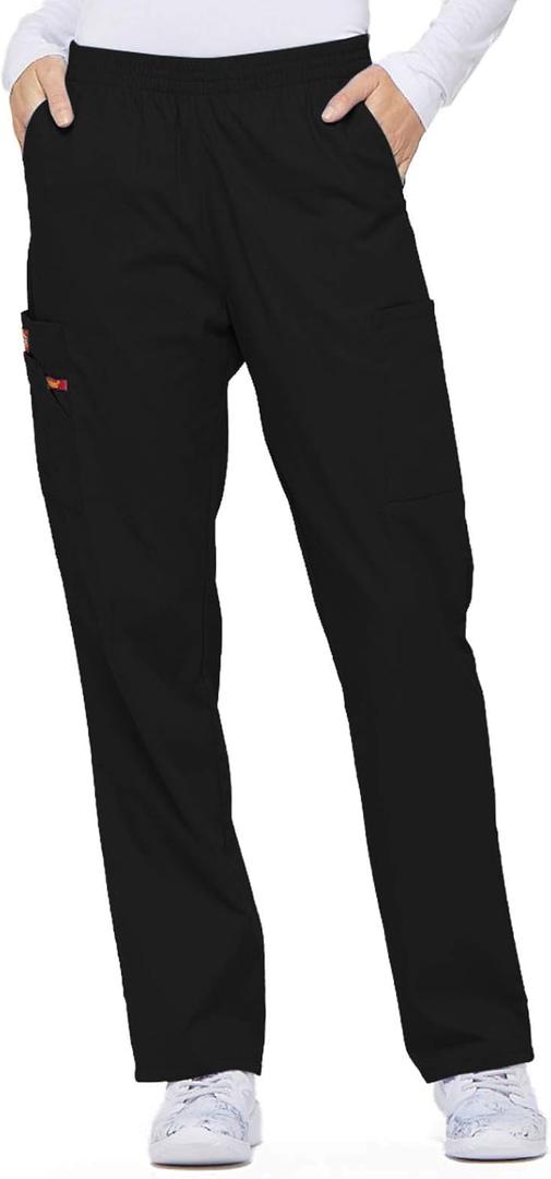 Dickies EDS Signature Scrubs for Women, Elastic Waist Pull-On Cargo Pants for Women in Soft Brushed Poplin 86106 (X-Small, Black)
