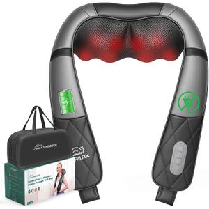 Snailax Rechargeable Neck Massager with Heat, Shiatsu Back and Neck Massager, Cordless Portable Deep Kneading Shoulder Massage Pillow, Gifts for Dad Mom (Black Grey)