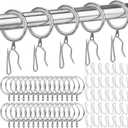 Metal Drapery Curtain Rings Curtain Hanging Rings and 30 Pieces Metal Curtain Drapery Pin Hooks for Window Curtain, Door Curtain and Shower Curtain, 30 mm Internal Diameter(30, Silver)