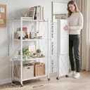 DEANIC 4 Tier Foldable Storage Shelves with Wheels, Large Capacity Shelving Unit, Freestanding Metal Wire Shelf Rack, No Assembly Organizer Rack for Garage Kitchen, Basement, Pantry(White Pack of 2), 50in