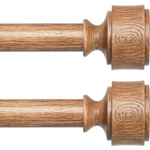 2 Pack Wood Curtain Rods for Windows 48 to 84 Inch, Adjustable Decorative 1'' Heavy Duty Metal Curtain Rod with Modern Faux Wood Grain Finials, Rustic Farmhouse Bedroom Boho Drapery Pole