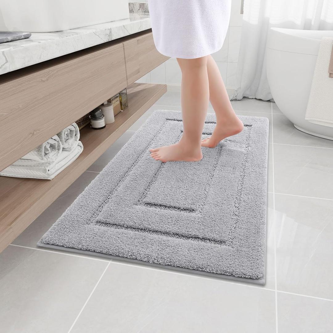 Buganda Bathroom Rugs, 36" x 24", Soft and Absorbent Microfiber Bath Rugs, Non-Slip Shaggy Shower Carpet, Machine Wash Dry Bath Mats for Bathroom Floor, Tub and Shower, Grey