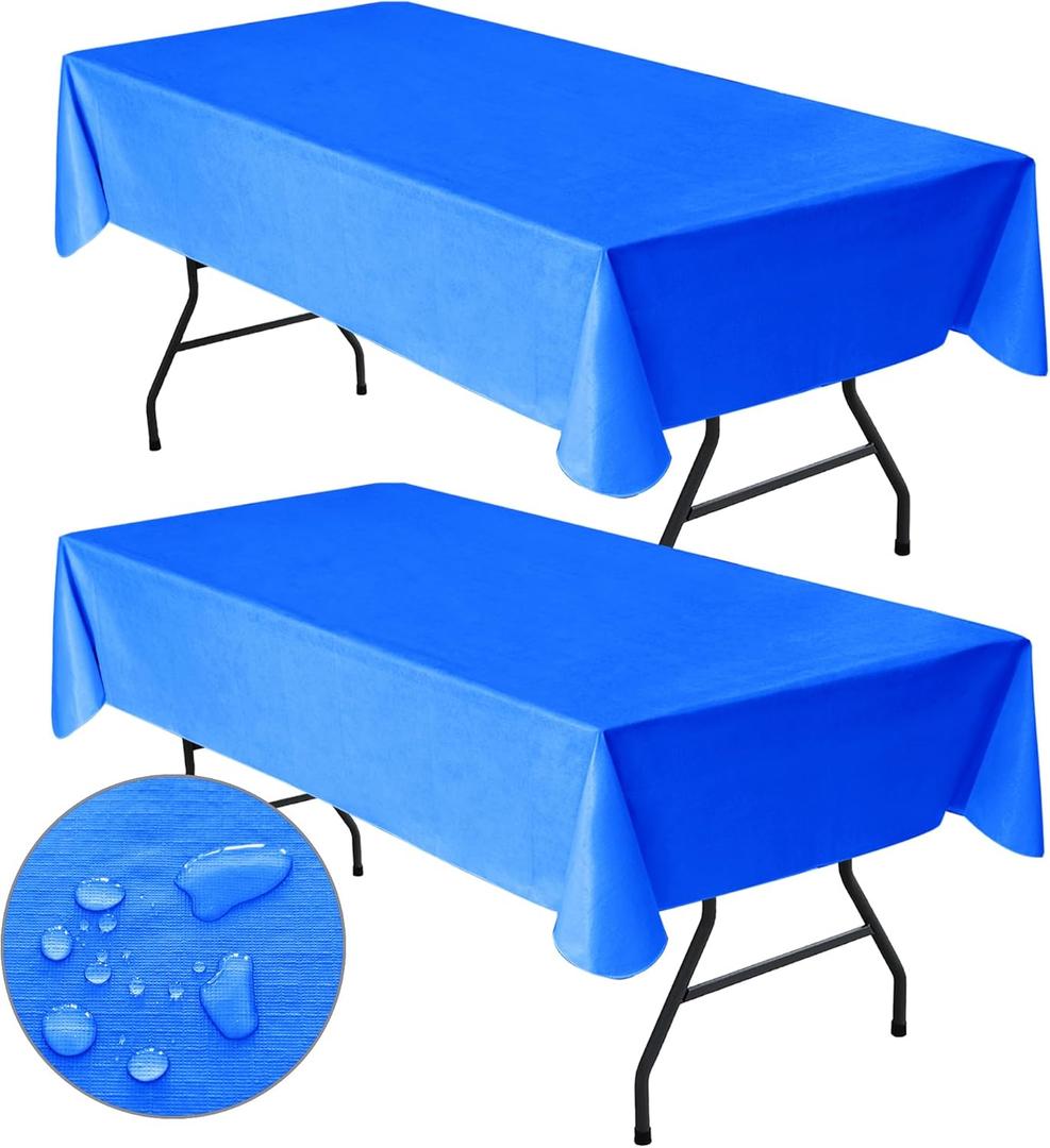 Nasitos 2 Pack Vinyl Tablecloth Rectangle 60x84 Inch-Blue Plastic Tablecloth with Flannel Backed 4Ft Table Cloth, 100% Waterproof Plastic Tablecloths for Outdoor, Baby Shower, Grad Party