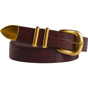 Scarlet Darkness Women Synthetic Leather Belts with Buckle 23mm Wide Belt for Jeans Pant Dress (Large, Textured Dark Brown Gold Buckle)