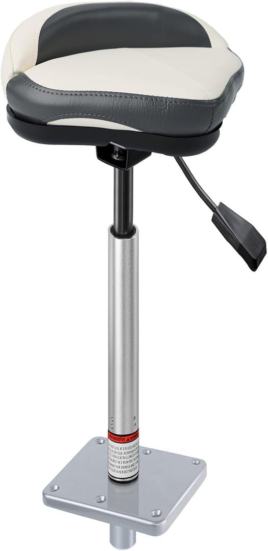 Bass Boat Casting Seat with Pedestal Pole Base Mount for Bass Tracker Pro Casting Deck Chair, Includes Boat Seat Pedestal+-inch Pin Posts+7" x 7" Base Plate,Adjustable Height 14 to 19 Inch White&Grey