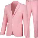 Mens 2 Piece Suit Slim Fit Business Wedding Party Tuxedo Dress Suits for Men Jacket and Pants Set (XS, Pink)