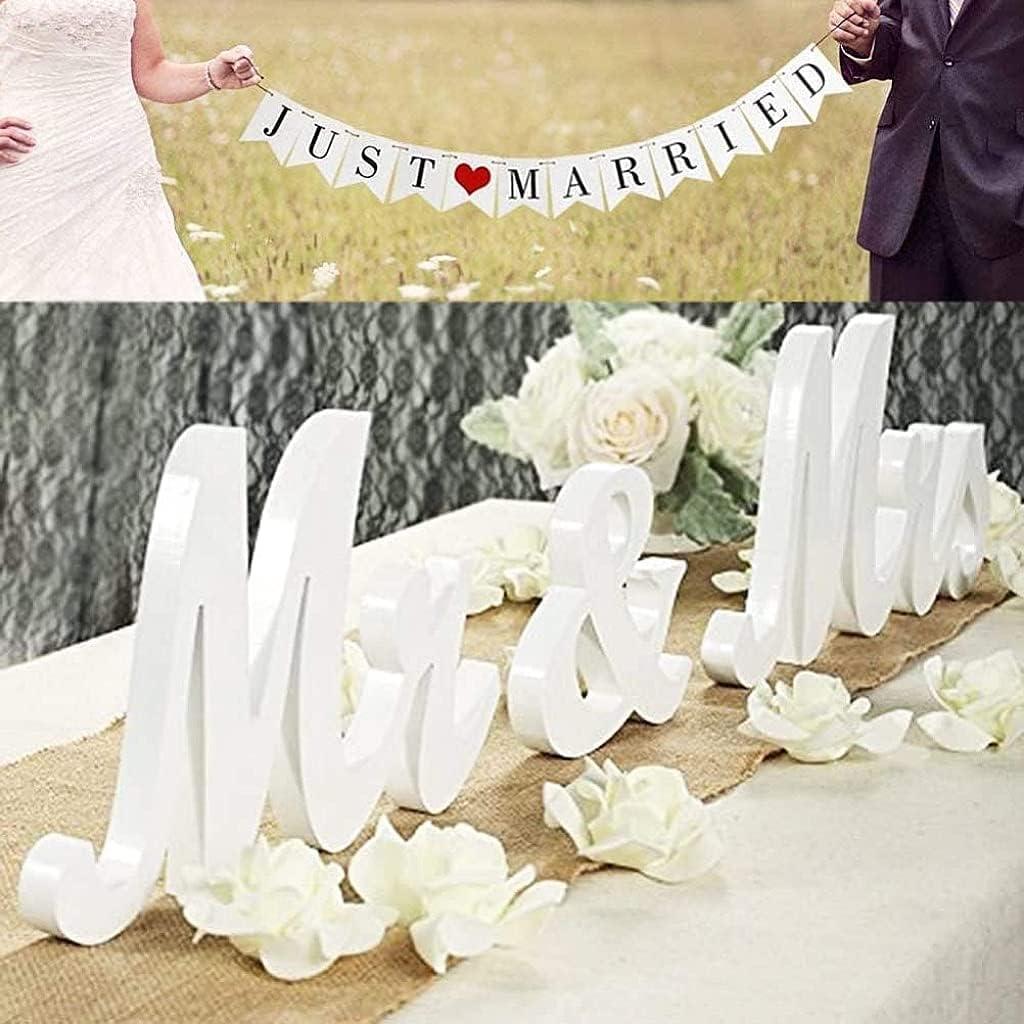 VIOPVERY Wooden Mr & Mrs Wedding Sign with Just Married Banner,White