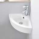Small Corner Bathroom Sink - White Triangle Porcelain Ceramic Wall Mount Vessel Sink, Above Counter Design with Single Faucet Hole & Overflow