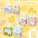 PARSUP 24PCS Happy Easter Egg Hunt Bags, Assorted Sizes, Easter Bunny Carrot Chick Egg Treat Bag with Handles, Non-Woven Gifts Wrapping, Egg Hunt, Spring Party Supplies