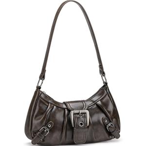 WantGor Women's Shoulder Bag, Clutch Tote Bags Top Handle Purse Zipper Handbag Buckle Punk Purses Trendy Underarm Bag (Brown)