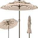 Kingdura 9ft 3-Tier Patio Umbrella with Solar Lights, Table Umbrella Outdoor Patio with Easy Crank & Tilt, 8 Sturdy Ribs, UV Protection, 32 LED Lights for Deck, Poolside, Market (Beige)